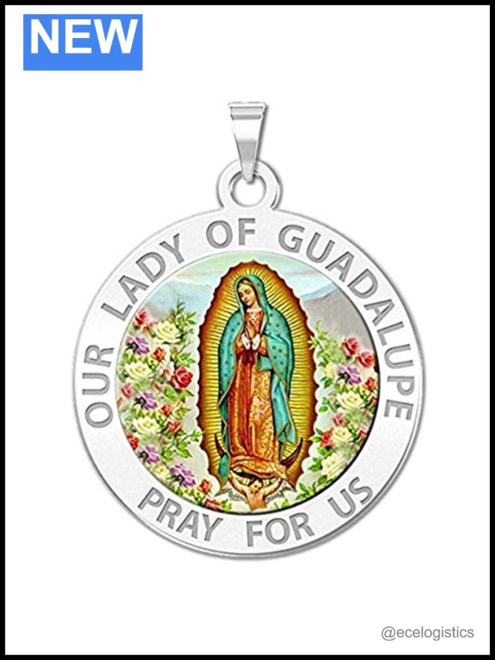 Our Lady of Guadalupe Religious Medal Pendant Necklace Silver